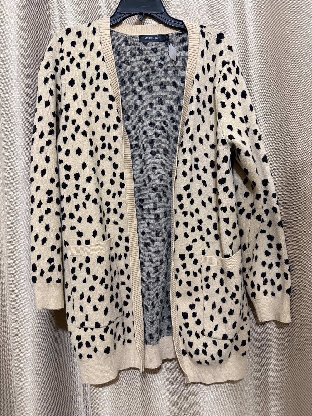 Merokeety Cream Cardigan with Black Leopard Spots